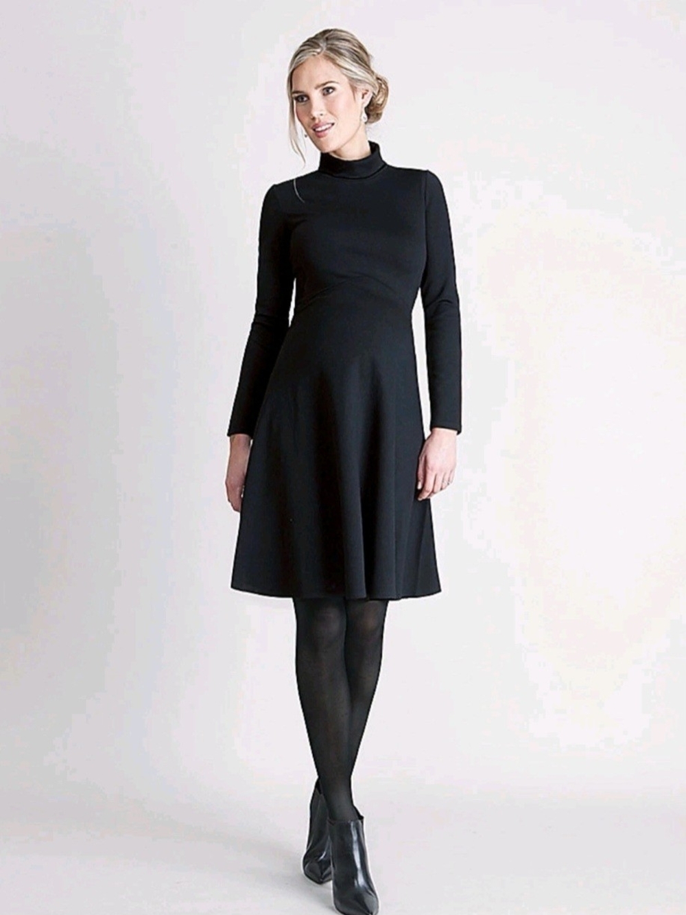 Seraphine Black Long-Sleeve Turtleneck Fit-and-Flare Maternity Dress - Size 4